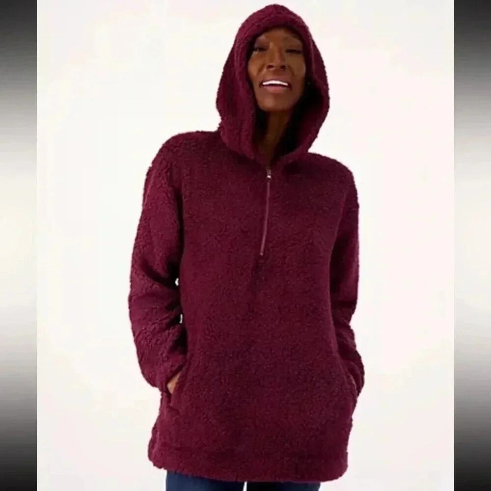 Koolaburra by Ugg Sherpa burgundy, Quarter Zip Sweatshirt hoodie, Shacket cozy